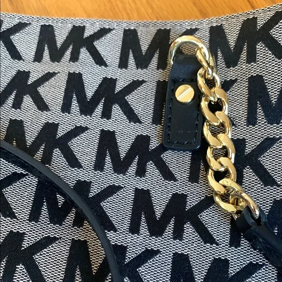 Michael Kors Black and Tan Tote with Geometric Pattern - Picture 13 of 13